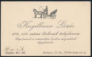 cca 1910 Bérkocsi tulajdonos névjegykártyája, 7x11,5 cm
