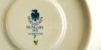 Hollóházi zöld virágmintás mokkás csésze és alj, kézzel festett, jelzett, hibátlan, eredeti dobozába...