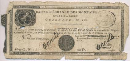 Franciaország / Rouen 1797-1803. 20Fr "annulé (érvénytelen)" felülbélyegzéssel T:IV France / Rouen 1797-1803. 20 Francs "annulé (cancelled)" C:G Krause S245a
