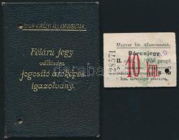 1936 MÁV félárú jegy váltására jogosító arcképes igazolvány+ Bárcajegy Balatonberény állomásról