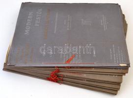 Modern festők. 1-12. füz. Bp., 1905, Aufrecht és Goldschmied.  Gazdagon díszített, kicsit sérült map...