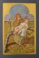 Modern festők. 1-12. füz. Bp., 1904, Aufrecht és Goldschmied.  Gazdagon díszített, kicsit sérült map...