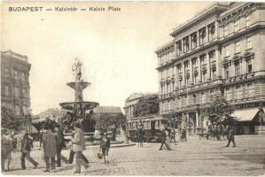 Budapest VIII. Kálvin tér, gyógyszertár, villamos, szökőkút (EK)