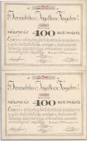 Budapest 1919. "Az Immobilia Ingatlan Forgalmi Részvénytársaság" részvénye 400K-ról szelvényekkel (2x) sorszámkövetők T:I-