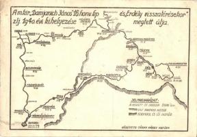 A m. kir. Damjanich János 16. honvéd kerékpáros zászlóalj 1940. évi kihelyezése és "Erdély visszatérésekor" megtett útja. térkép / Map of the road of WWII Hungarian military bicycle battalion s: Tósoky Károly (r)