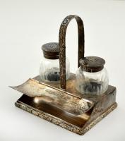 Gundel alpakka só-borstartó, csiszolt üveggel, kis hibával, 11×8 cm