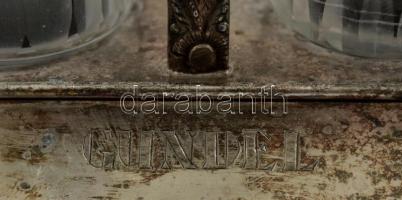 Gundel alpakka só-borstartó, csiszolt üveggel, kis hibával, 11×8 cm