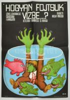 1976 Hogyan fojtsuk vízbe...? avagy kétéltűek tündöklése és bukása, csehszlovák filmvígjáték plakát, ofszet, hajtott, 81x56 cm
