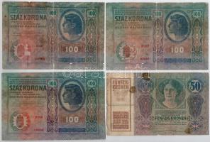 1912-1923. 9db korona bankjegy 10-20-50-100-1000-5000K névértékekben, az 1923. 1000K 8 FILLÉR - NYOLC FILLÉR felülbélyegzéssel, az 1923. 5000K negyede hiányzik T:III-V