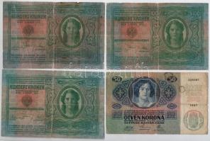 1912-1923. 9db korona bankjegy 10-20-50-100-1000-5000K névértékekben, az 1923. 1000K "8 FILLÉR ...