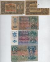 1912-1923. 9db korona bankjegy 10-20-50-100-1000-5000K névértékekben, az 1923. 1000K "8 FILLÉR ...
