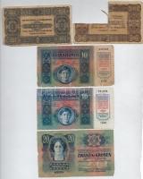 1912-1923. 9db korona bankjegy 10-20-50-100-1000-5000K névértékekben, az 1923. 1000K "8 FILLÉR ...