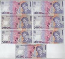 Románia 2001. 50.000L (7x) közte 2db közeli sorszám T:I-,II,II- Romania 2001. 50.000 Lei (7x) including 2pcs of close serials C:AU,XF,VF