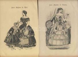 cca 1870 Paris Fashion 5 db metszet az első 5 hónap divatjával