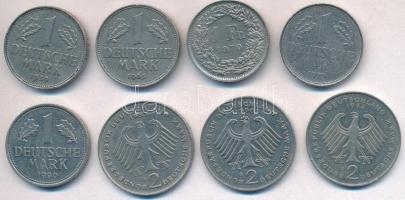Vegyes: NSZK / Németország 1959-1994. 1M (4xklf) + 2M (3xklf) + Svájc 1970. 1Fr T:2,2- Mixed: FRG / Germany 1959-1994. 1 Mark (4xdiff) + 2 Mark (3xdiff) + Switzerland 1970. 1 Franc C:XF,VF