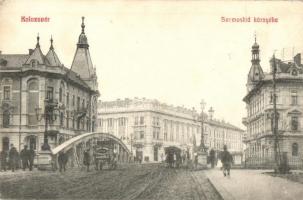 Kolozsvár, Cluj; Szamos híd környéke, lovaskocsik / bridge street view, horse carts