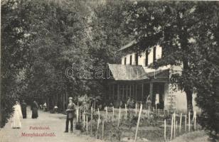 Menyháza-fürdő, Moneasa; park, Központi szálló. Fái Károly kiadása / park and hotel