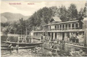 Szovátafürdő, Sovata; Medve tó, fürdőzők, evezők, Schuster Emil kiadása / lake, bathing and rowing people (EK)