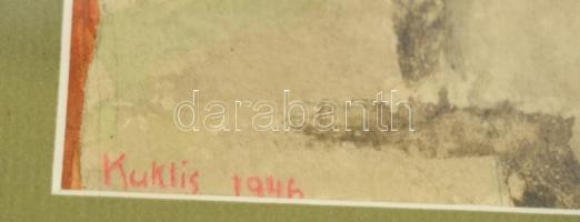 Kuklis jelzéssel: Vidéki ház. Akvarell, papír, jelzett, üvegezett keretben, 14x19 cm