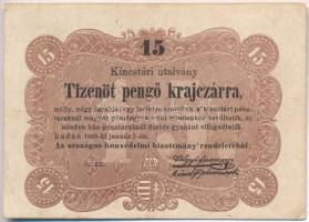 1849. 15kr "Kossuth bankó" "RENDELETÉBŐL..." után kettőspont T:III Adamo G102