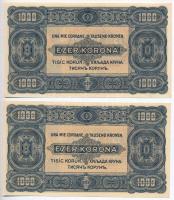 1923. 1000K (2x) sorszámkövetők, nyomdahely jelölés nélkül "B60 066247 - B60 066248" T:I
...