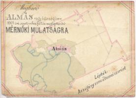 1901 Torontálalmás, Jabuka, Apfeldorf; Meghívó Almás nagyközség szeptember hó 7-én megtartandó Mérnöki Mulatságára. Saját kézzel rajzolt térkép / invitation to the Engineering Party, hand-drawn map (EM)