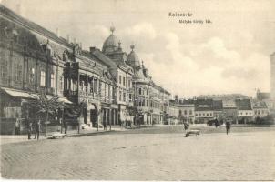 Kolozsvár, Cluj; Mátyás király tér, üzletek, Lepage Lajos könyvkereskedése és saját kiadása / square, shops, printing house (EK)