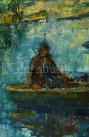 Vati József (1927-2017): Halász. Olaj, farost, jelzett, keretben, 40×60 cm