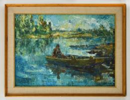 Vati József (1927-2017): Halász. Olaj, farost, jelzett, keretben, 40×60 cm
