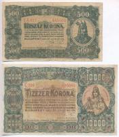 1923. 500K + 1923. 10.000K "Magyar Pénzjegynyomda Rt. Budapest" nyomdahely jelöléssel T:III-,restaurált