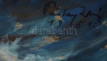 Pártay István (1906-1979): Vihar a Balatonon (Balatonfenyves) 1951. Tempera, papír, jelzett, keretbe...