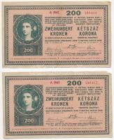 1918. 200K (2x) "A 2047" sorszámkövetők, hullámos hátlap T:II- sarokhiány