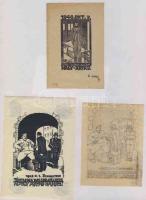 Nagy Árpád (1894-1959) 2 db szignós ex libris + 1 db rajz