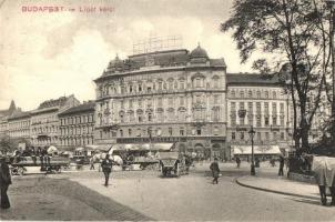 Budapest XIII. Lipót körút, Vígszínház kávéház, Sturm József sörcsarnoka, Magyar leszámítoló és pénzváltó bank, villamos, Krayer E. és társa üzlete (EK)