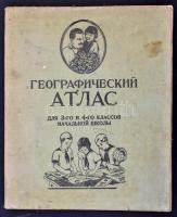1938 Szovjet iskolai földrajzi atlasz, 3. 4. osztályosok részére, orosz nyelven, vászon kötésben. 30 p.