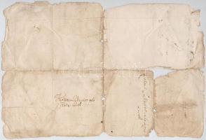 cca 1600-1700 Kezeslevél töredéke, a külzettel és a tanúk aláírásaival