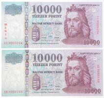 1998. 10.000Ft "MINTA" "AA 0000294" alacsony  sorszámmal + 1998. 10.000Ft "AB 0000166" T:I / Hungary 1998. 10.000 Forint "MINTA(SPECIMEN)" with "AA 0000294" serial + 1998. 10.000 Forint "AB 0000166" C:UNC Adamo F56AM2,F58A1