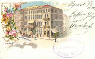 Budapest V. Hotel Continental szálloda és kávéház, floral, litho (EK)