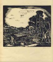 Vadász Endre (1901-1944) sorszámozott, szignós fametszet 20x24 cm