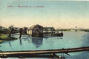 Arad, Maros folyó, Új vashíd, hajómalom / river, iron bridge, boat mill (Rb)