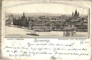 Budapest, panoráma, gőzhajó, Lánchíd, Országház, litho (EK)