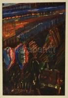 Guti Ferenc (1917-?): Reflektorfények. Akvarell, papír, jelzett, 31×21 cm