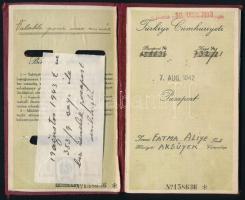 1942 Török fényképes útlevél, kivágásokkal / Turkish passport