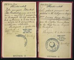 1942 Török fényképes útlevél, kivágásokkal / Turkish passport