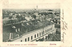 Zenta, Senta; A város látképe az alsó városházával, Kabos Ármin kiadása / general view with city hall (EK)