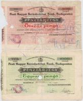 Budapest 1944. 500P + 1000P Pesti Magyar Kereskedelmi Bank / Pénztárjegy mindkettő szárazpecséttel, bélyegzésekkel és lyukasztással érvénytelenítve T:III,III-,IV