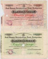Budapest 1944. 500P + 1000P "Pesti Magyar Kereskedelmi Bank / Pénztárjegy" mindkettő szárazpecséttel, bélyegzésekkel és lyukasztással érvénytelenítve T:III,III-,IV
