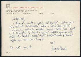 1975 Bp., Ungvári Tamás (1930-) saját kézzel írt levele