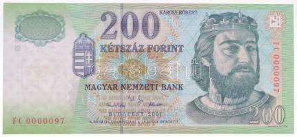 2001. 200Ft "FB 0000097" alacsony sorszám T:I / Hungary 2001. 200 Forint "FB 0000097" low serial number C:UNC Adamo F53A1