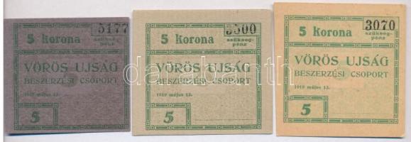 Budapest 1919. 5K Vörös Ujság (3xklf) színváltozat T:I,I- Adamo BUC-300.4, BUC-300.4.2, BUC-300.4.4